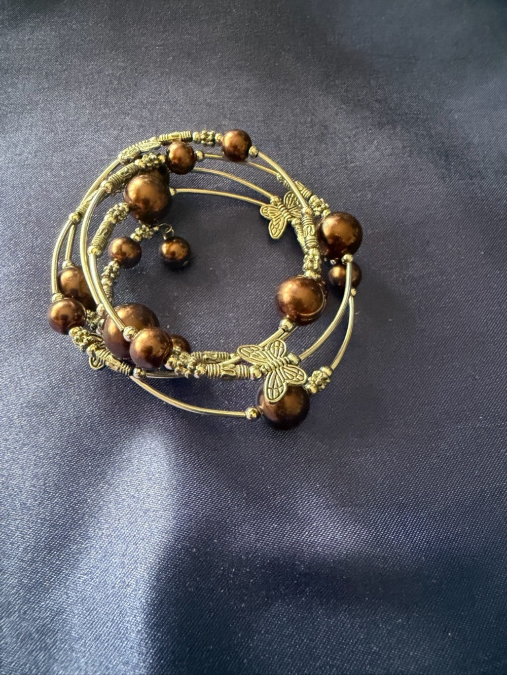 Gold-Tone Brown Beaded Multi-Strand Bracelet - Women Jewelry